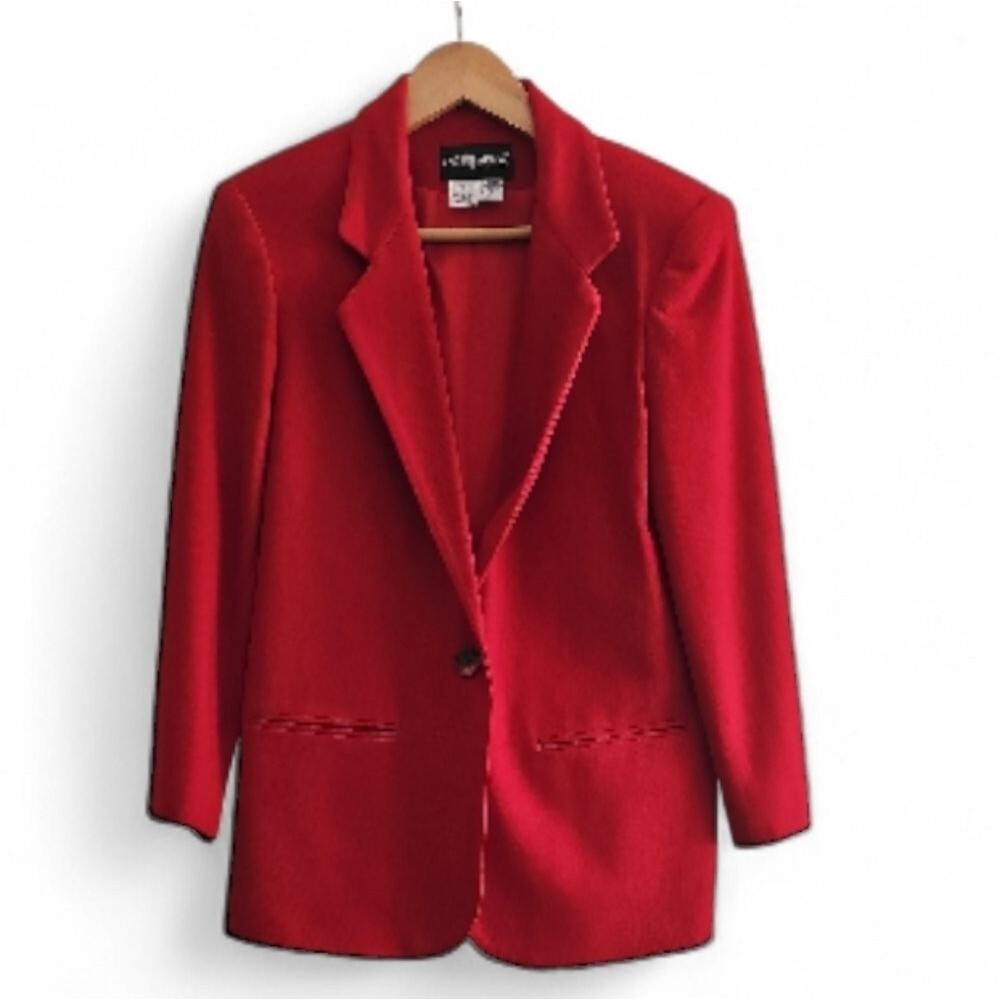 Sag Harbor Red Wool Blazer Women’s 6 Petite Classic Single Button Jacket